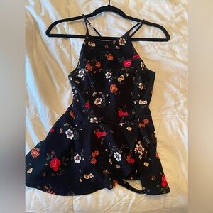 Soprano black floral peplum tank top